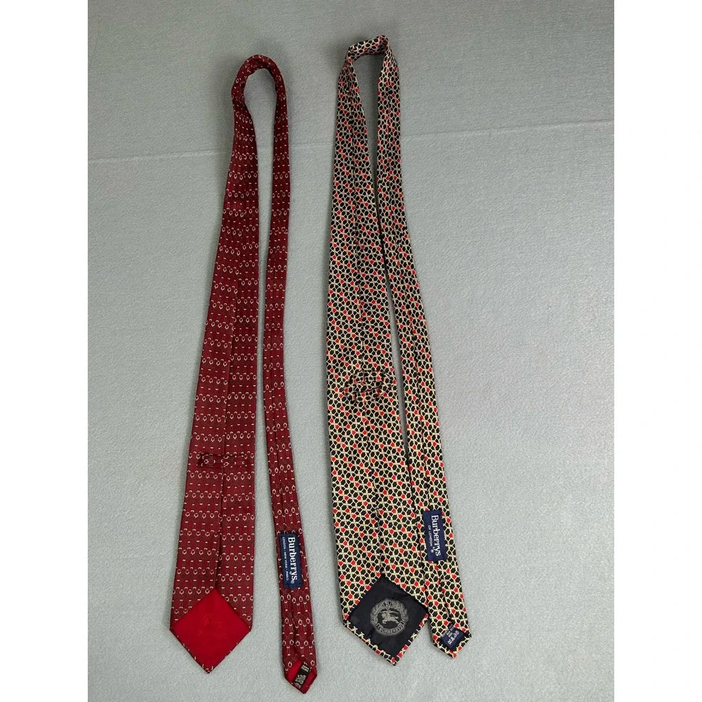 Vintage Burberrys 100% Silk Tie Bundle 2 Designer Neckties England Geometric - Picture 3 of 13